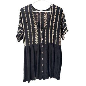 By Together Black and Cream Striped Blouse or Babydoll Dress Size S Pre-Own EUC